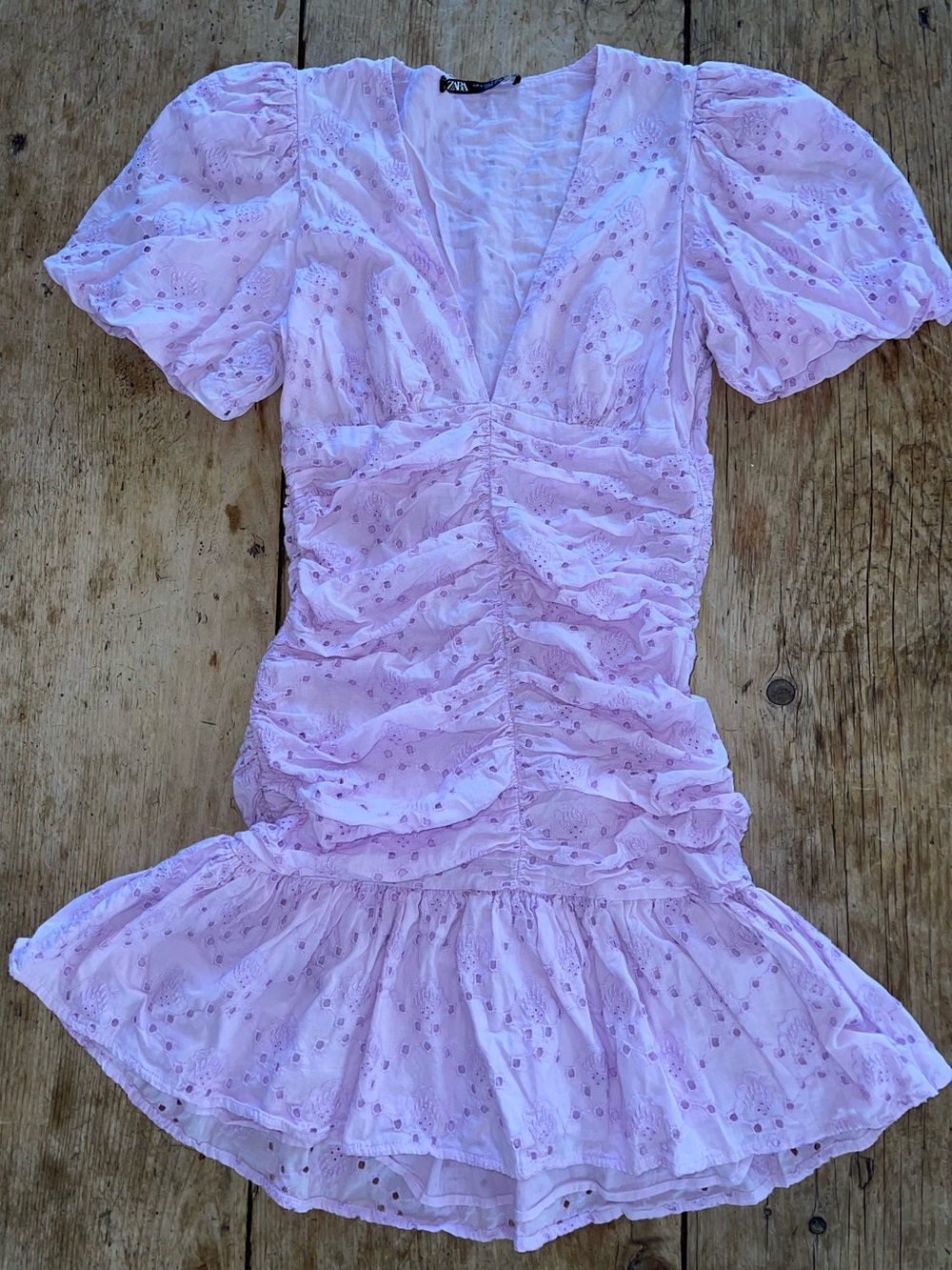 Zara Light Pink Eyelet Ruffle Mini Dress